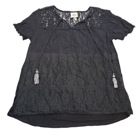 Knox Rose Tops - Knox Rose Shirt Size Medium Short Sleeve Embroidered Eyelet Crinkle Tassels Boho